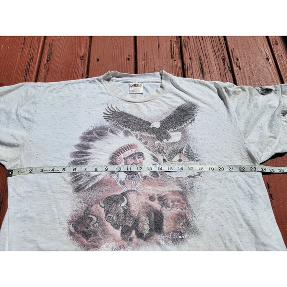 Vintage 90s Aztec Indian Chief Buffalo Bison Bald Eagle T-Shirt Size XL Cowboy - Picture 7 of 10